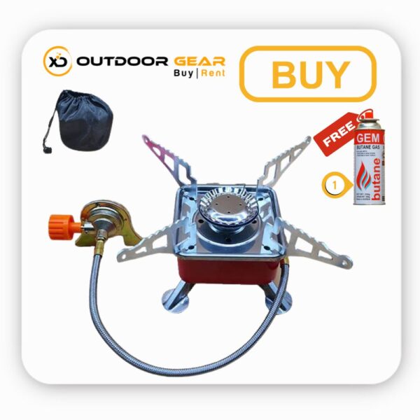 Mini Camping Stove w/ Remote Gas Canister (1 FREE Fuel!) - Pack Light, Hike Far