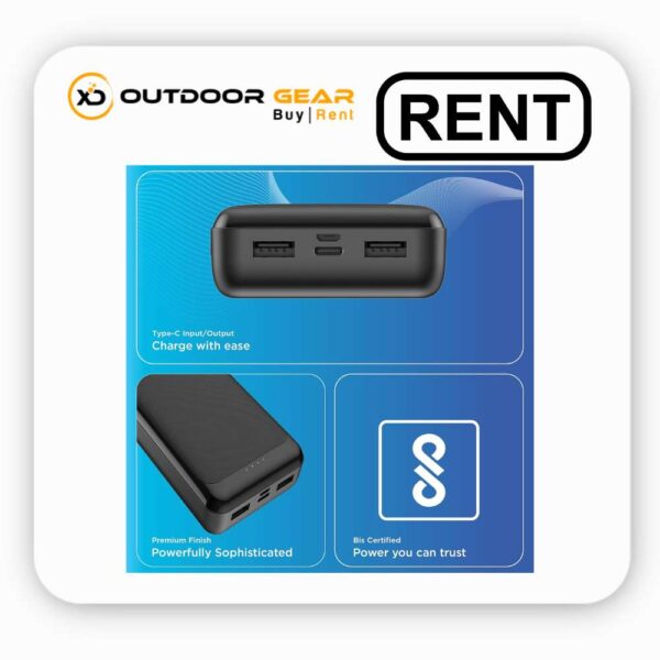 Rent 20000mAh Fast Charging Power Bank in Bangalore – Triple Output, Flight-Safe & Fast Charging