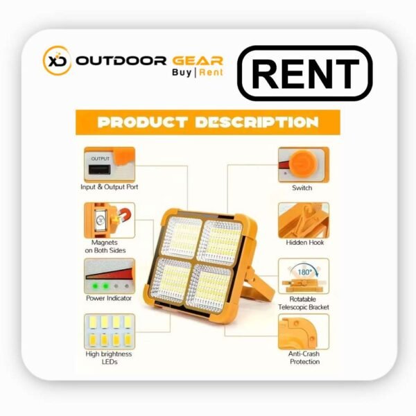 Solar LED Flood Light, 100W with 16500 mAh On rent in Bangalore Rechargeable, Waterproof Outdoor Light for Farms, Garage, Camping (2)