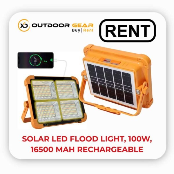 Solar LED Flood Light, 100W with 16500 mAh On rent in Bangalore Rechargeable, Waterproof Outdoor Light for Farms, Garage, Camping