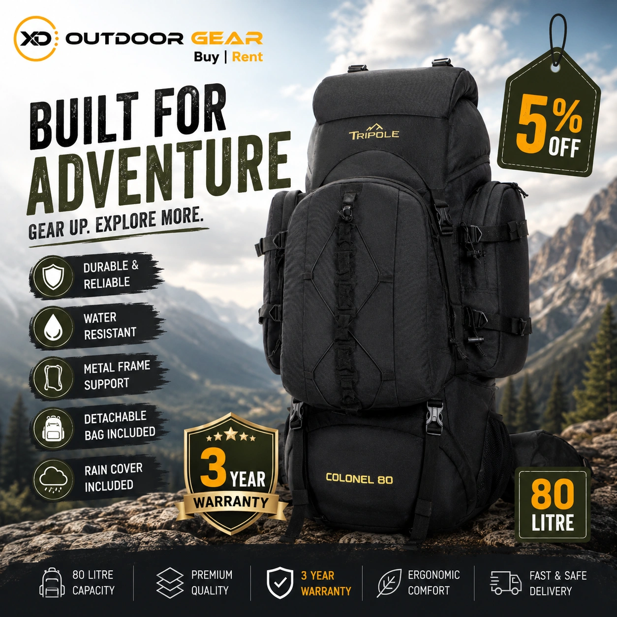 Bottom compartment opening for storing trekking shoes