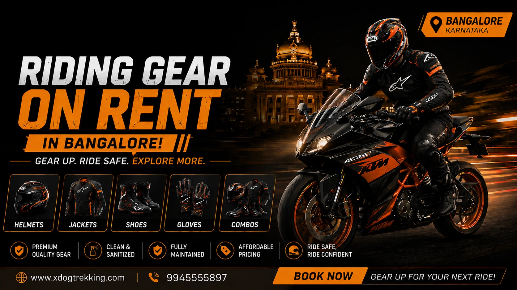 Riding Gear On Rent in Bangalore: Helmets, Jackets, Shoes, Gloves & Combos