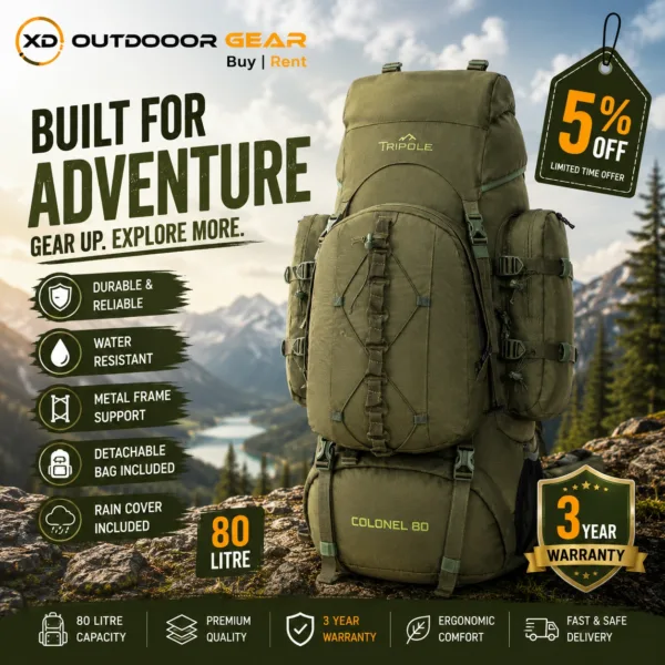 Tripole Colonel 80L metal frame rucksack in green color