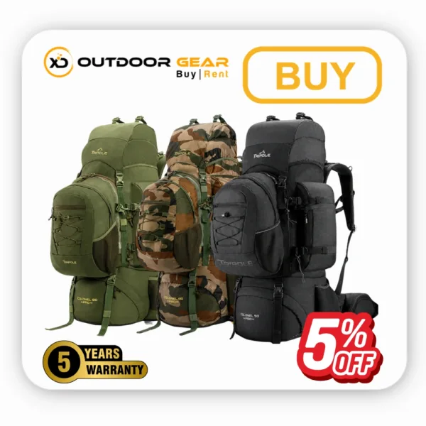 Tripole 90L travel bag fully wrapped in its waterproof yellow rain cover. Tripole 90L travel bag fully wrapped in its waterproof yellow rain cover.
