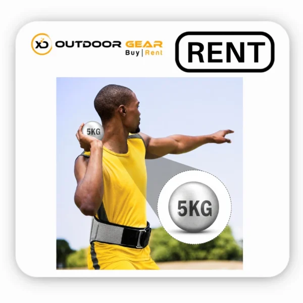 Male athlete holding a 5kg shot put iron ball for rent in Bangalore during outdoor training