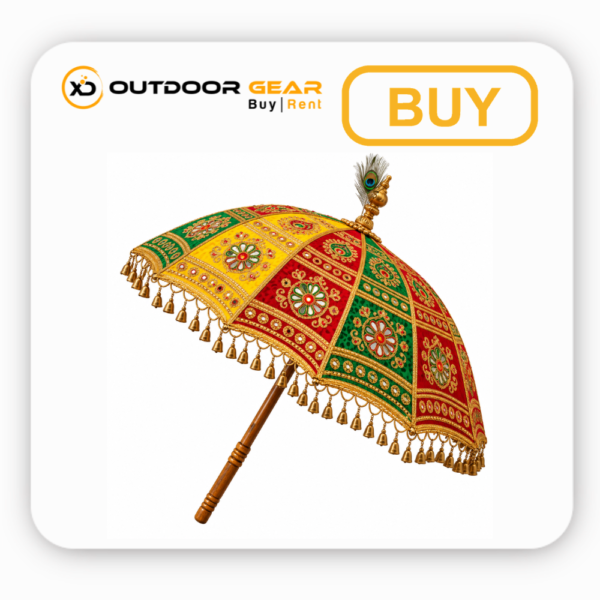 Handcrafted decorative Onam umbrella with zari embroidery and golden bells for sale in Bangalore Handcrafted decorative Onam umbrella with zari embroidery and golden bells for sale in Bangalore